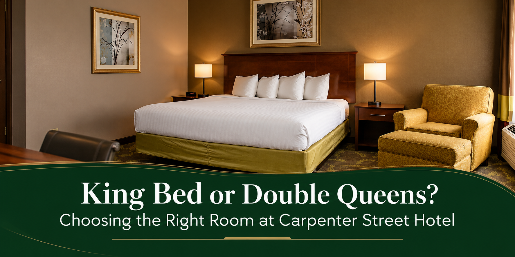 Springfield IL hotel rooms at Carpenter Street Hotel with King and Double Queen beds